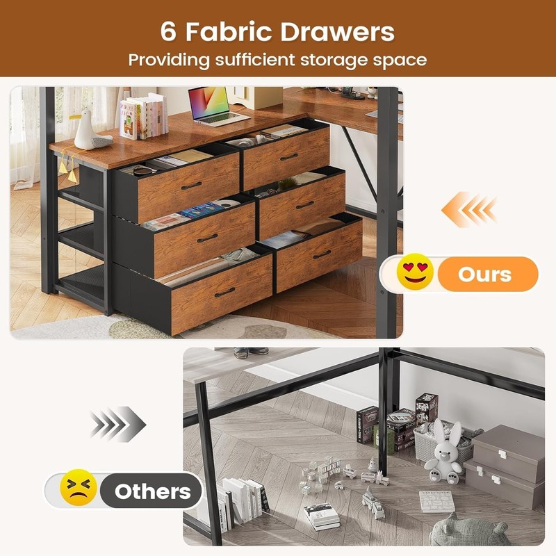 Full Size Loft Bed with Desk &Storage Stairs, Metal Loft Bed w/6 Storage Drawers gallery