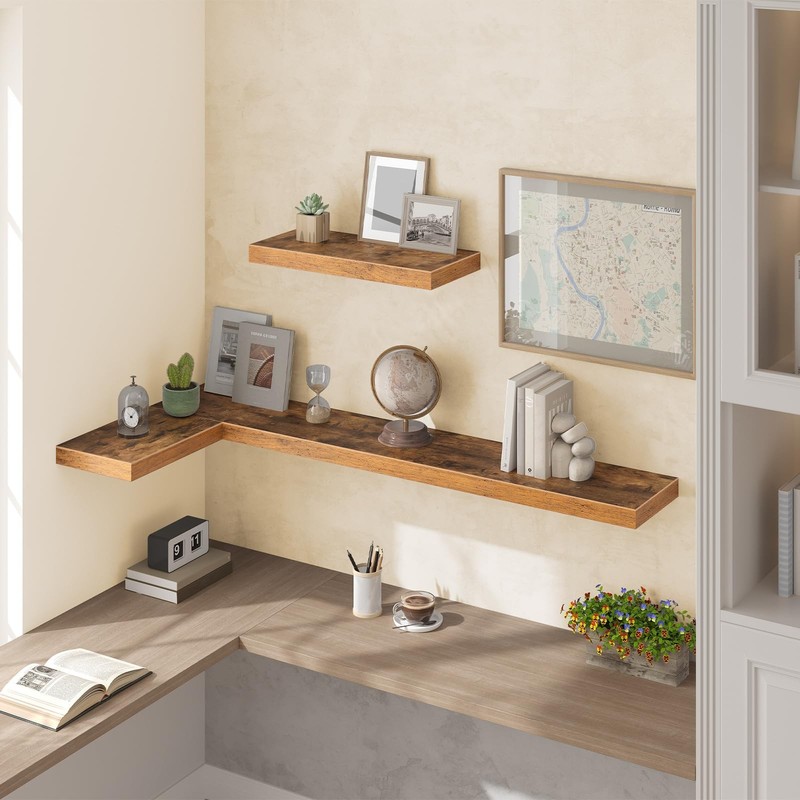 Floating Shelves for Wall, Wall Mounted Shelf Set of 2, 55" Hanging Shelf wit gallery