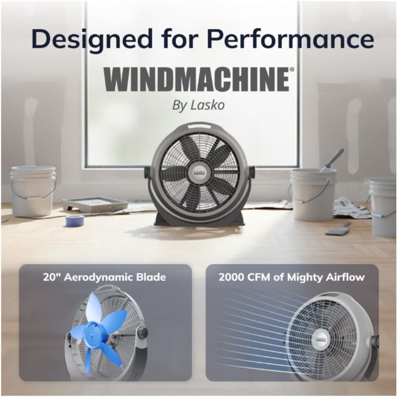Lasko Wind Machine 20" Pivoting Floor Fan with 3 Speeds, Gray gallery