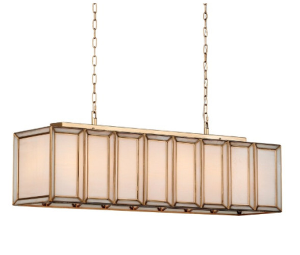 Currey & Company Daze Rectangle High End Luxury Chandelier Brass and Milk Glass gallery