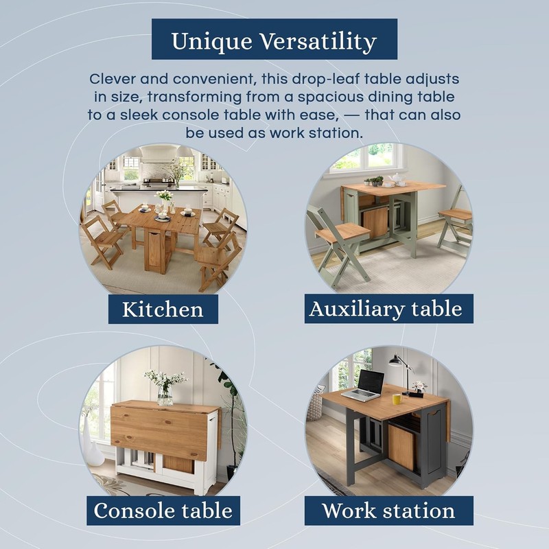 Santos Butterfly Folding Dining Table Set with 4 Chairs – Space-Saving Table gallery