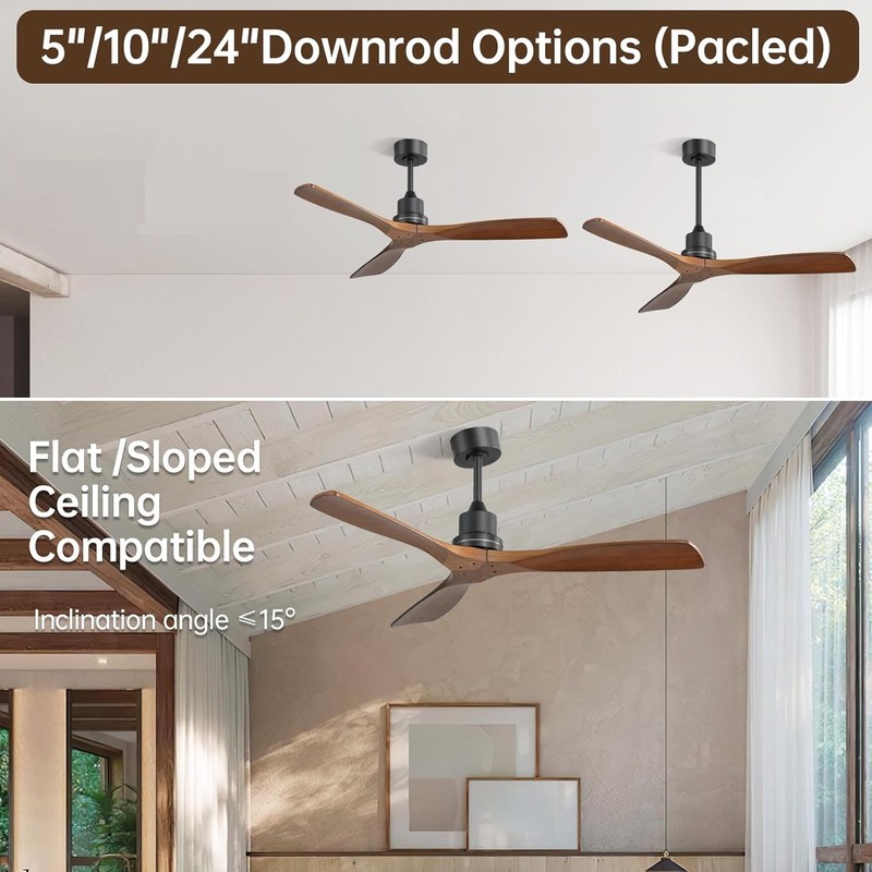 Sofucor 52in Solid Wood Ceiling Fan w/Remote High CFM Ceiling Fan Indoor Outdoor gallery