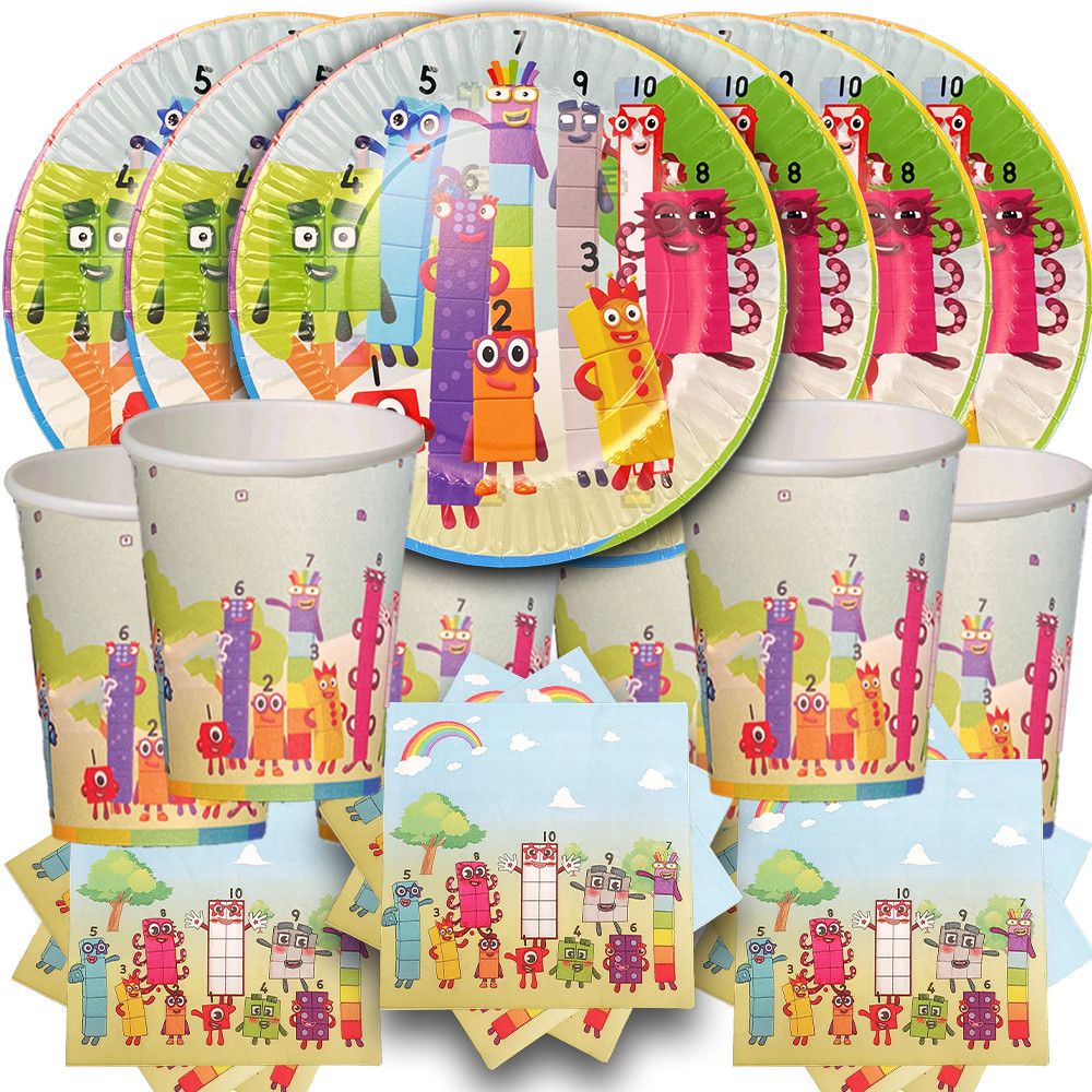 NUMBER BLOCKS Decoration Balloon party banner table cover plate cups supplies gallery