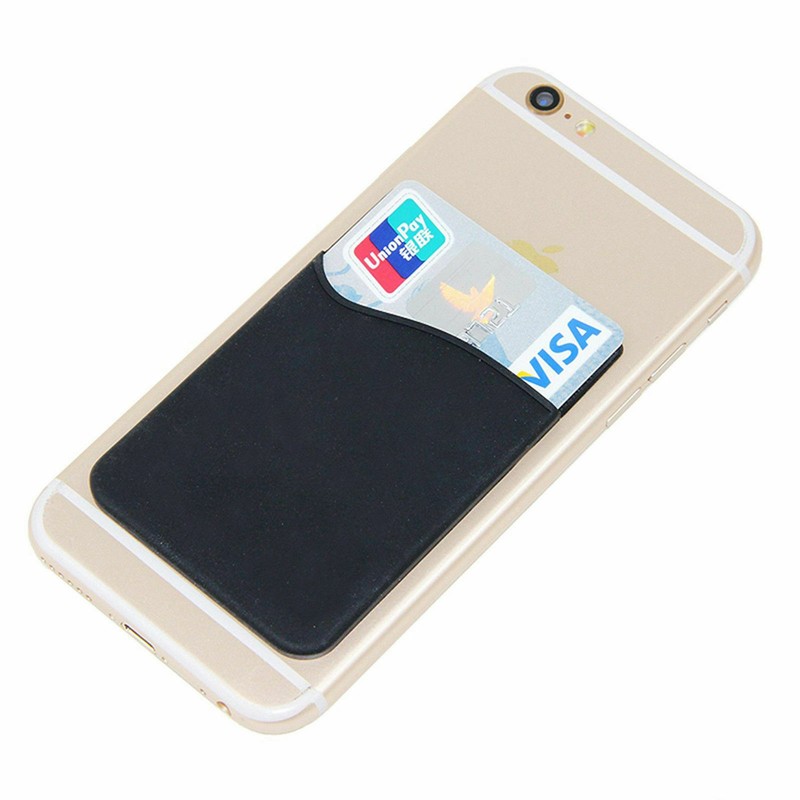 5PCS Silicone Credit Card Holder Cell Phone Wallet Pocket Sticker Adhesive Black gallery