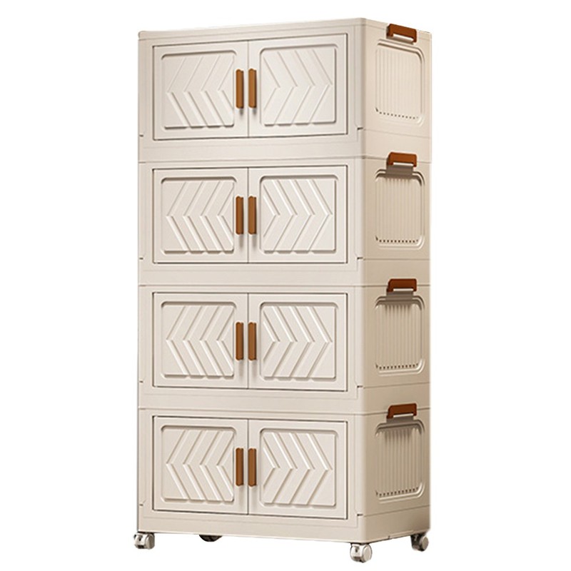 4 Tier Folding Storage Cabinet Stackable Boxes with Magnetic Doors & Wheels US gallery