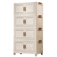 4 Tier Stackable Storage Bins with Lids Doors Wheels Storage Drawer (White)