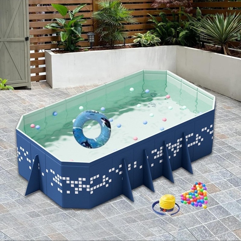 Non Inflatable Foldable Swimming Pool, Foldable Outdoor, Blue, 260x165x50cm gallery