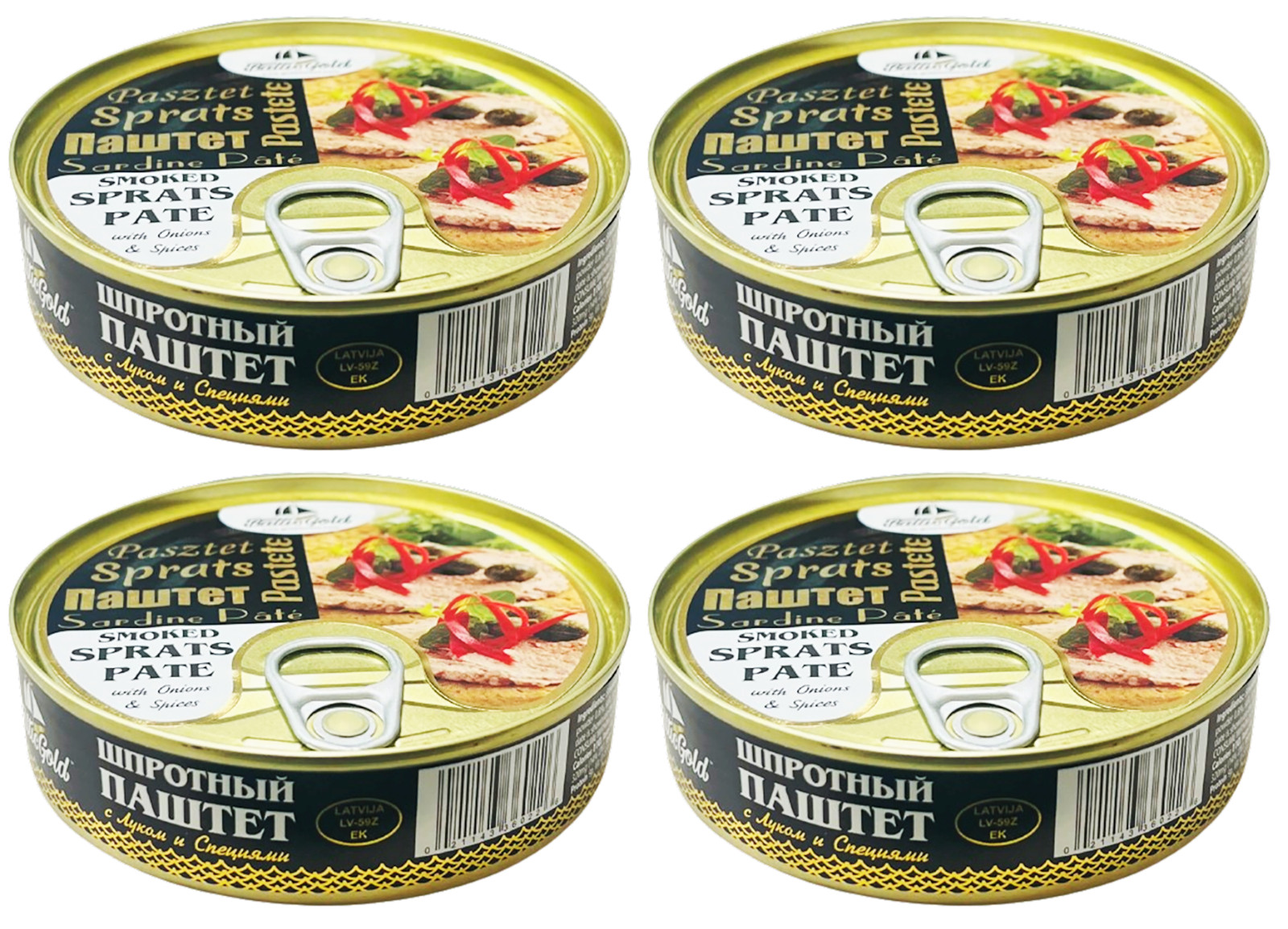 4 PACK - Smoked SPRATS PATE with ONION & Spices 160g BALTIC GOLD Made in LATVIA gallery