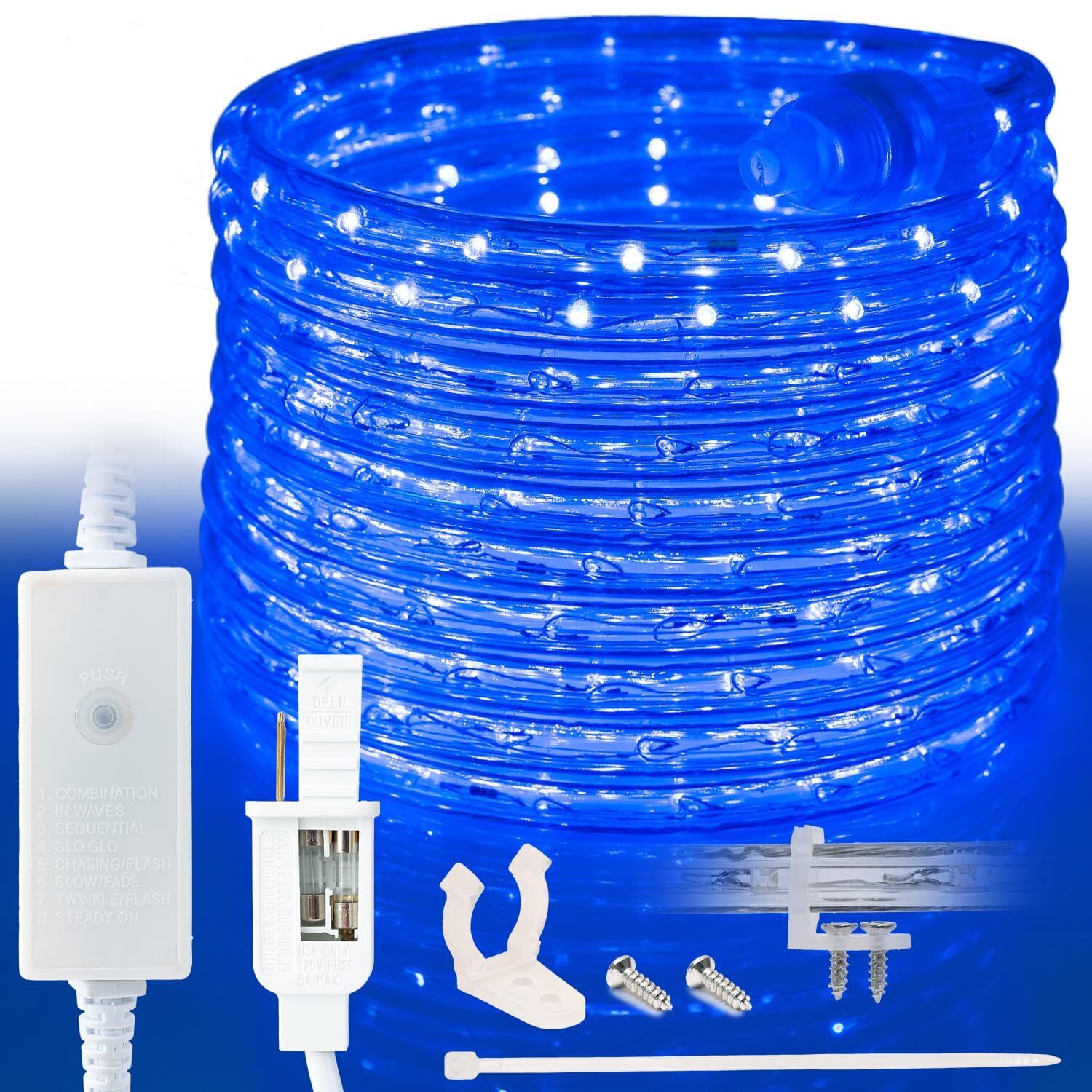 Blue 8-Mode LED Outdoor Waterproof Rope Light 10' 25' 50' 100' 150' 300' ft gallery