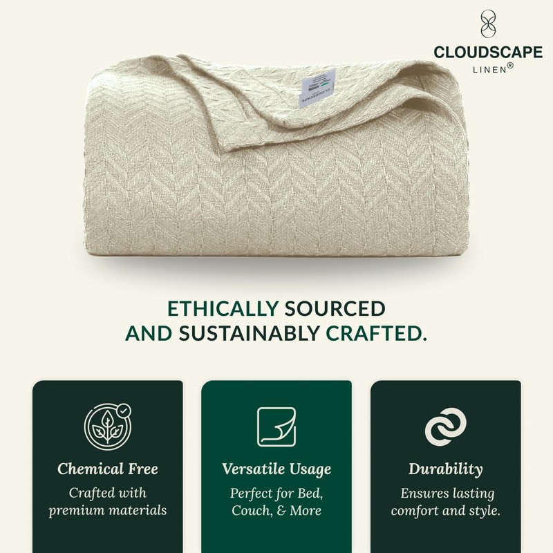 Cloudscape Linen Cloudscape 100 Cotton Queen Size Summer Blanket - Herringbone gallery