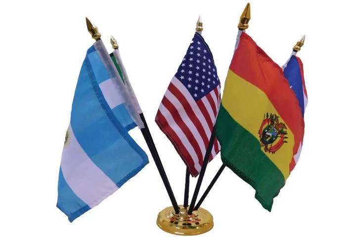 5-Hole Gold Desktop Weighted Flag Stand Base for 4x6in Stick Flags Display gallery