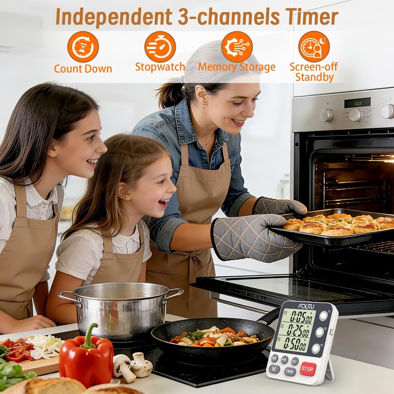 FCXJTU Digital Dual Kitchen Timer, 3Channel Magnetic Countdown Stopwatch Time... gallery