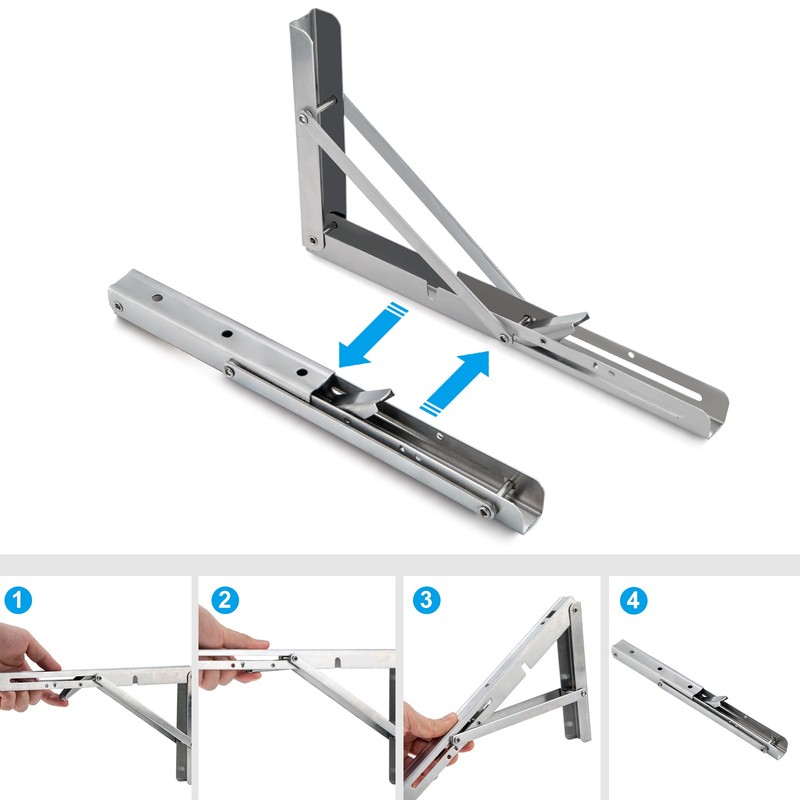 2-10Pcs Folding Shelf Brackets Stainless Steel Fold Down Table Brackets 8"-20" gallery