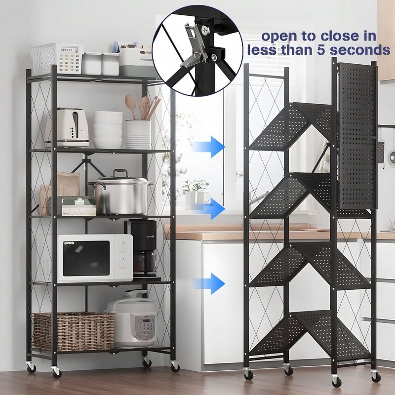 3/4/5Tier Foldable Storage Shelves With Wheels Metal Wire Shelf Rack No Assembly gallery