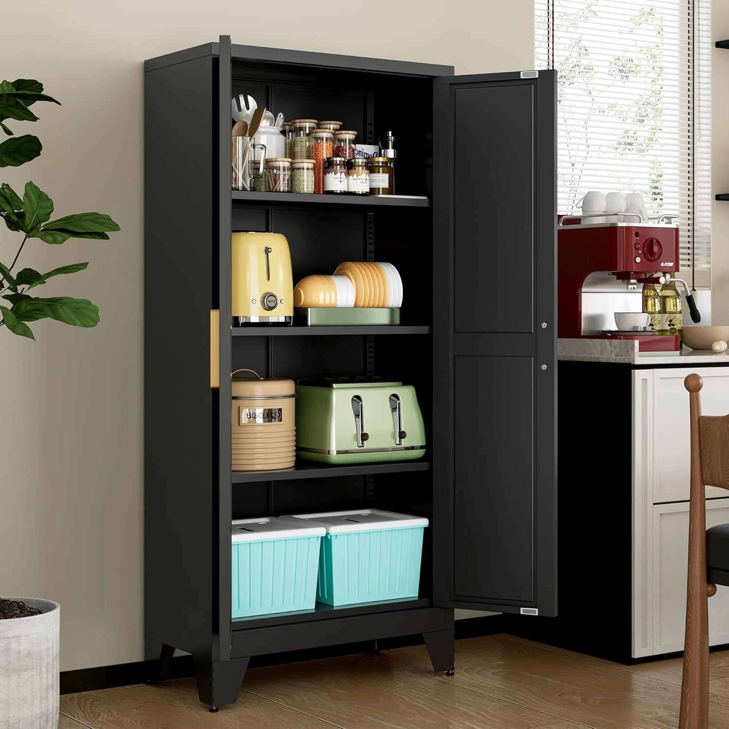 Elegro 4 Tier Kitchen Pantry Metal Storage Cabinet With 2 Doors For Kitchen,61"H gallery