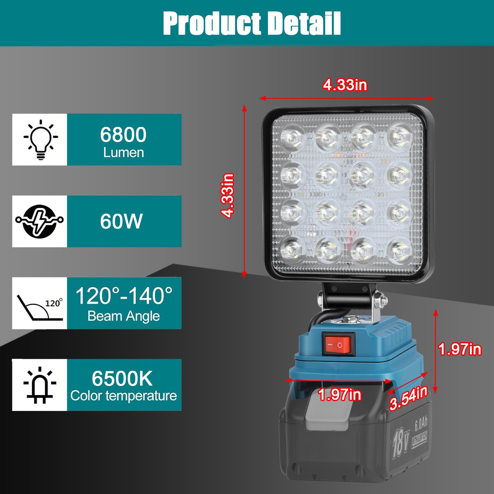 60W 18V LED Work Light Flashlight Compatible with Makita 18V LXT Battery gallery