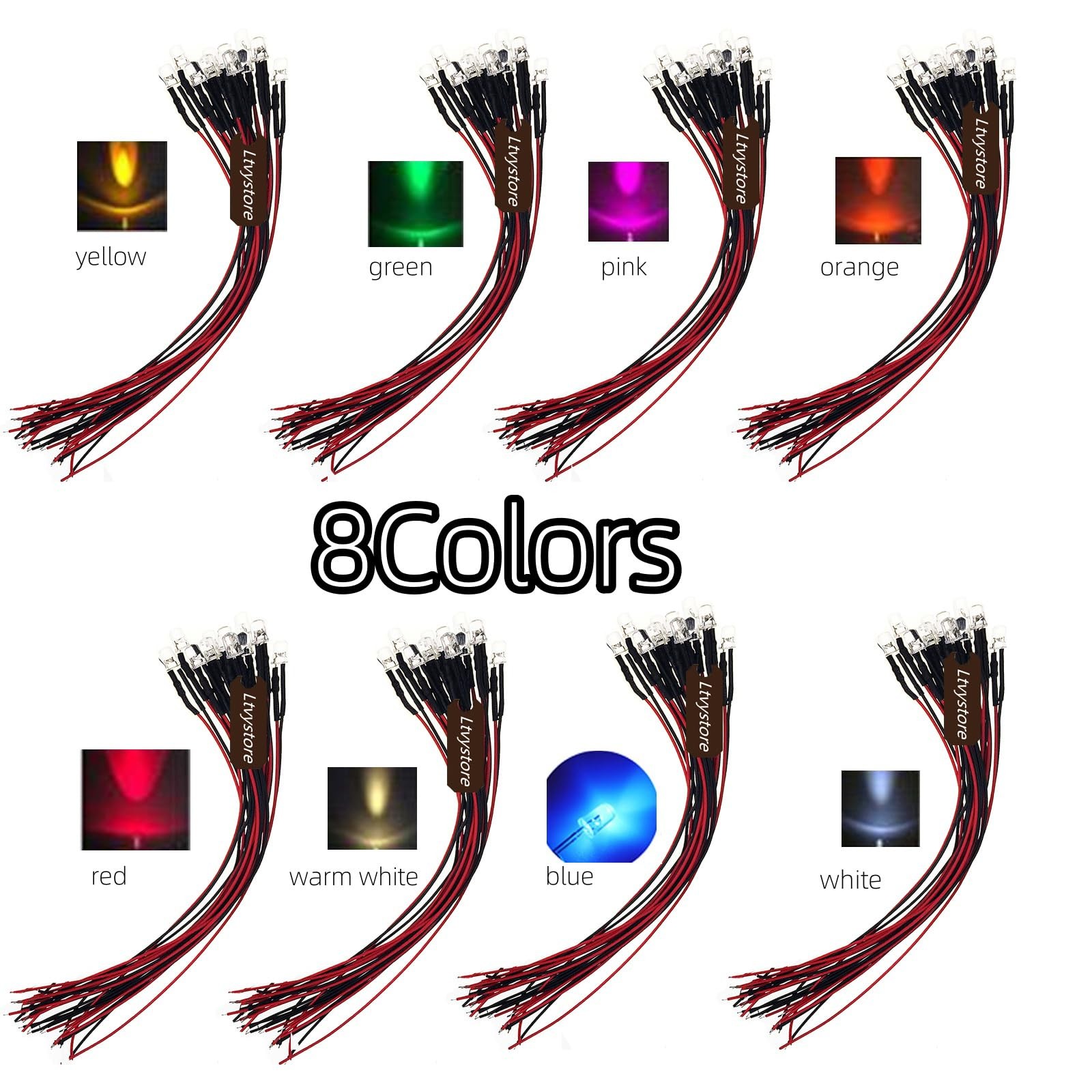 80Pcs 3MM 5V 8Colors Pre Wired Prewired Lamp Light Bulb Prewired Emitting Dio... gallery