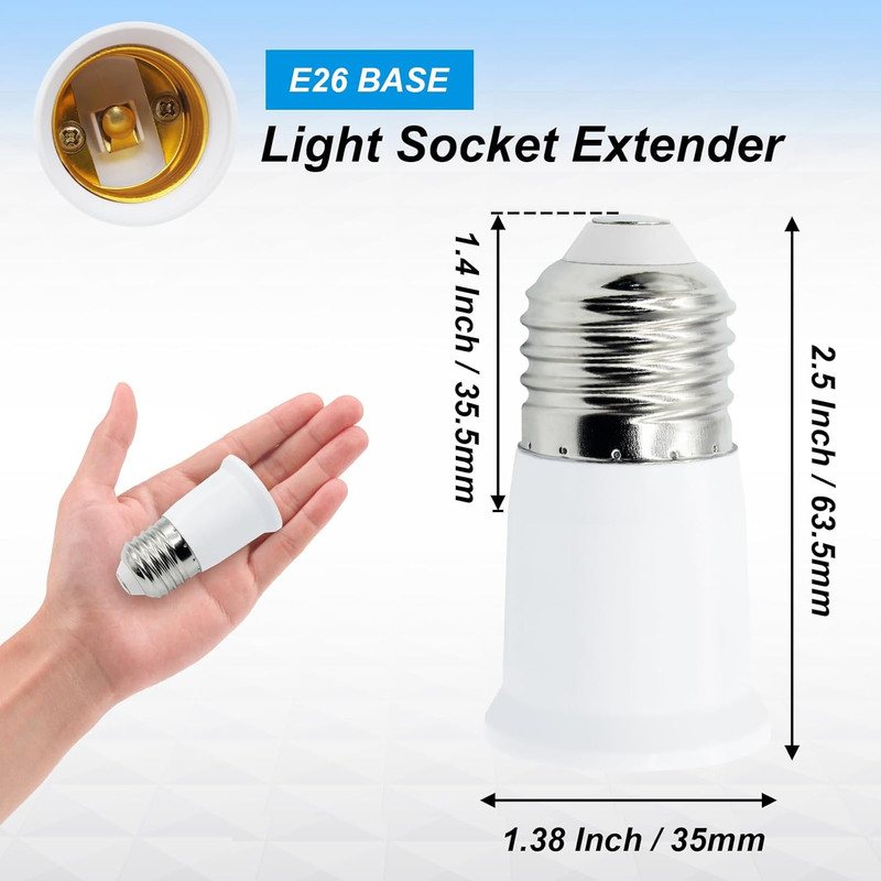 4 Pack E26 Socket Extender, 3CM/1.2 Inch E26 Light Bulb Extension Socket, Lamp H gallery