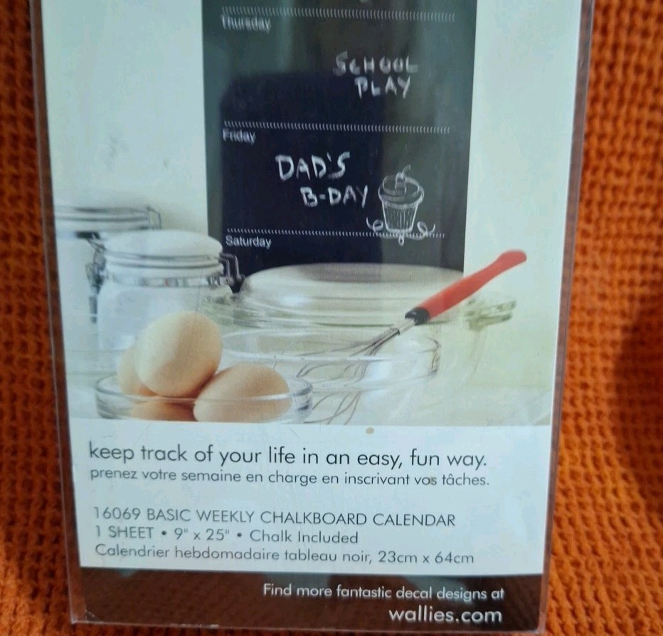 WALLIES Peel & Stick Weekly Black Chalkboard Calendar 9" X 24" Reusable NIP gallery