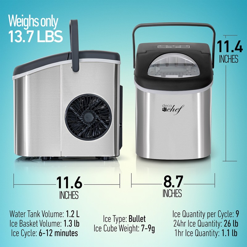 Deco Chef Compact Countertop Ice Maker 26LBs/24HRs 9 Cubes/6 MIN Stainless Steel gallery