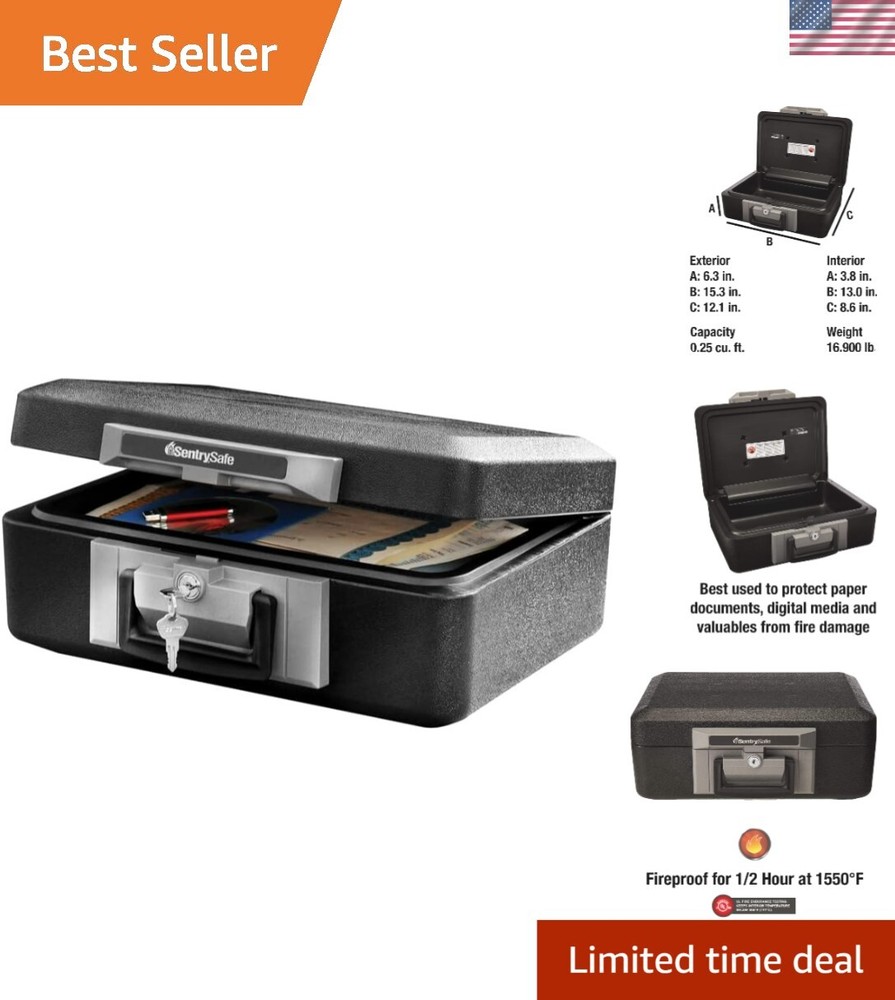 Classified Fireproof Safe Box with Key Lock - Secure Storage 6.3x15.3 Inches