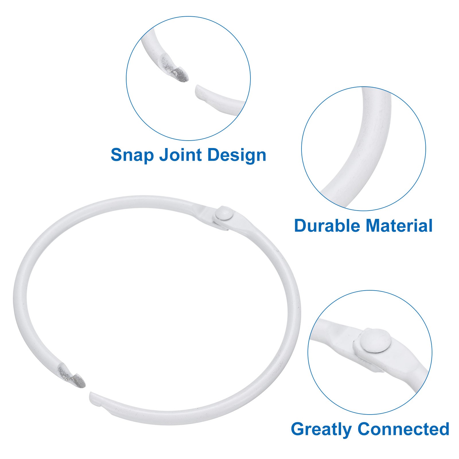 14pcs Shower Curtain Rings 2 Inch Round Snap Hooks for Curtain Rods White gallery