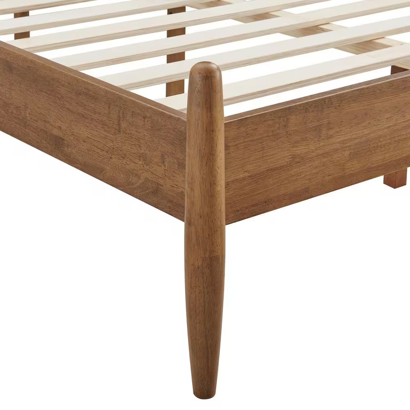 Zane Walnut Brown Solid Rubberwood Frame King Spindle Platform Bed gallery