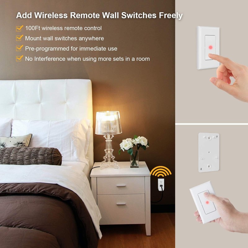 No Wiring Light Switch, Remote Control Outlet, 100ft RF, White gallery