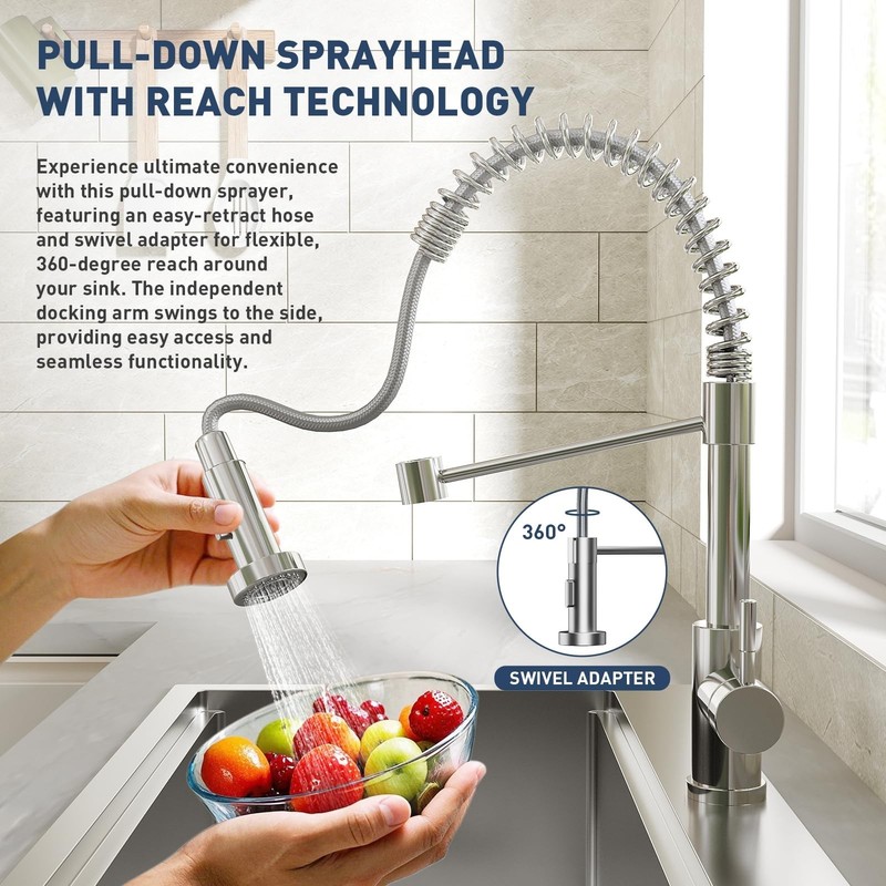Drop in Kitchen Sink with Pull Down Spring Faucet 30x18x9 Inch Single Bowl gallery