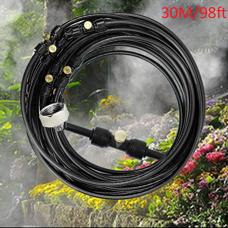 Misting Cooling System 98FT (30M) Misting Line + 30 Brass Mist Nozzles Garden US gallery