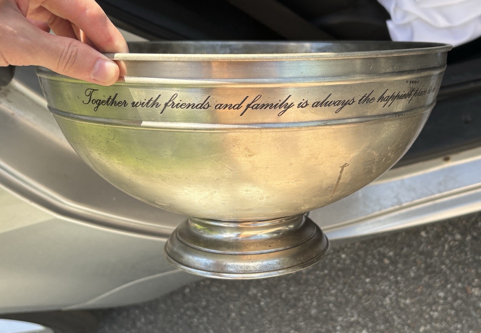 Pottery Barn Antique Silver Sentiment Serving Bowl Together With Friends & Fami gallery