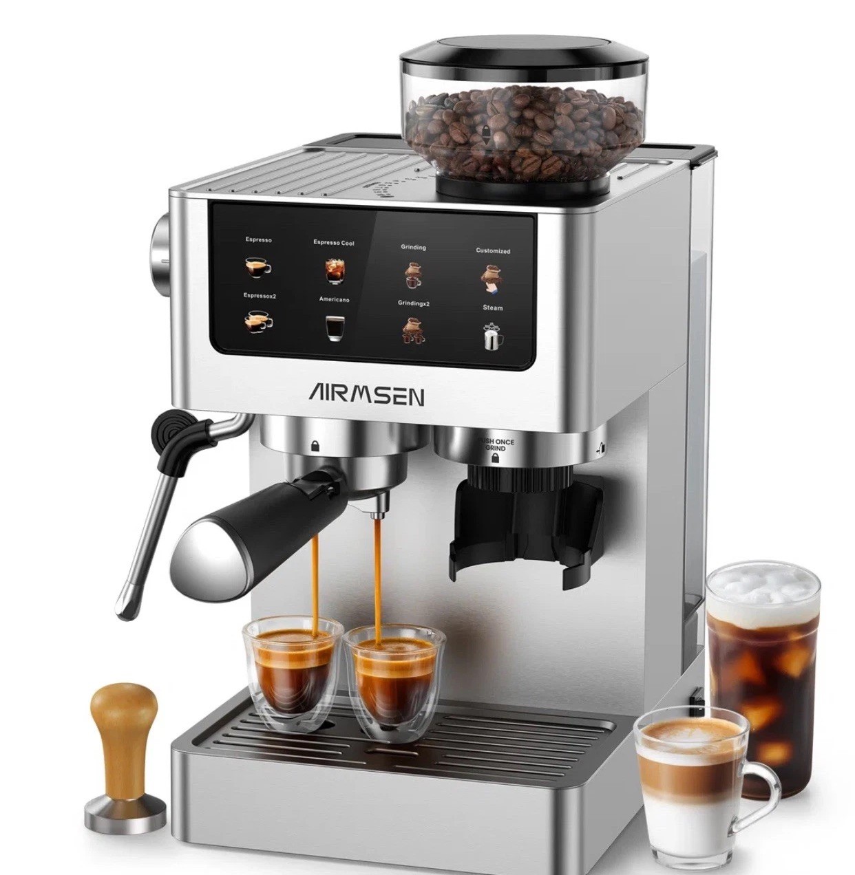 AIRMSEN 7.9" Semi Automatic Espresso Machine with Grinder gallery