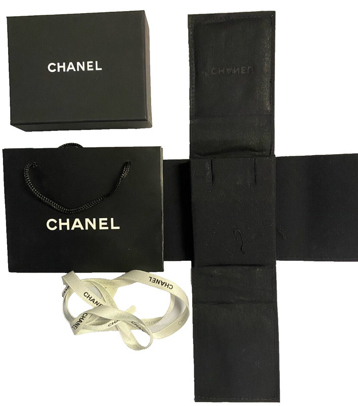 CHANEL Empty Large Earrings Complete Gift Box Set 3.60" x 4.60" x 1.45" &Ribbon gallery