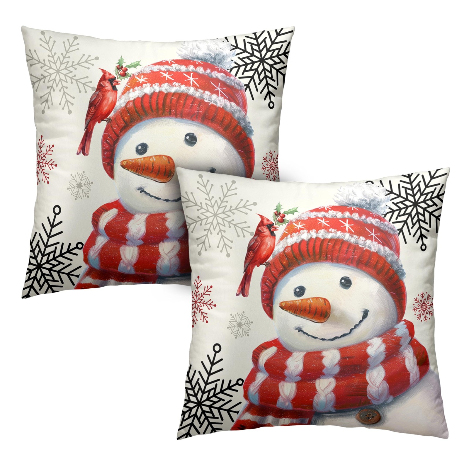 Kwlegh Red Snowman Cardinal Snowflake Pillow Covers 20x20 Set of 2 Christmas gallery