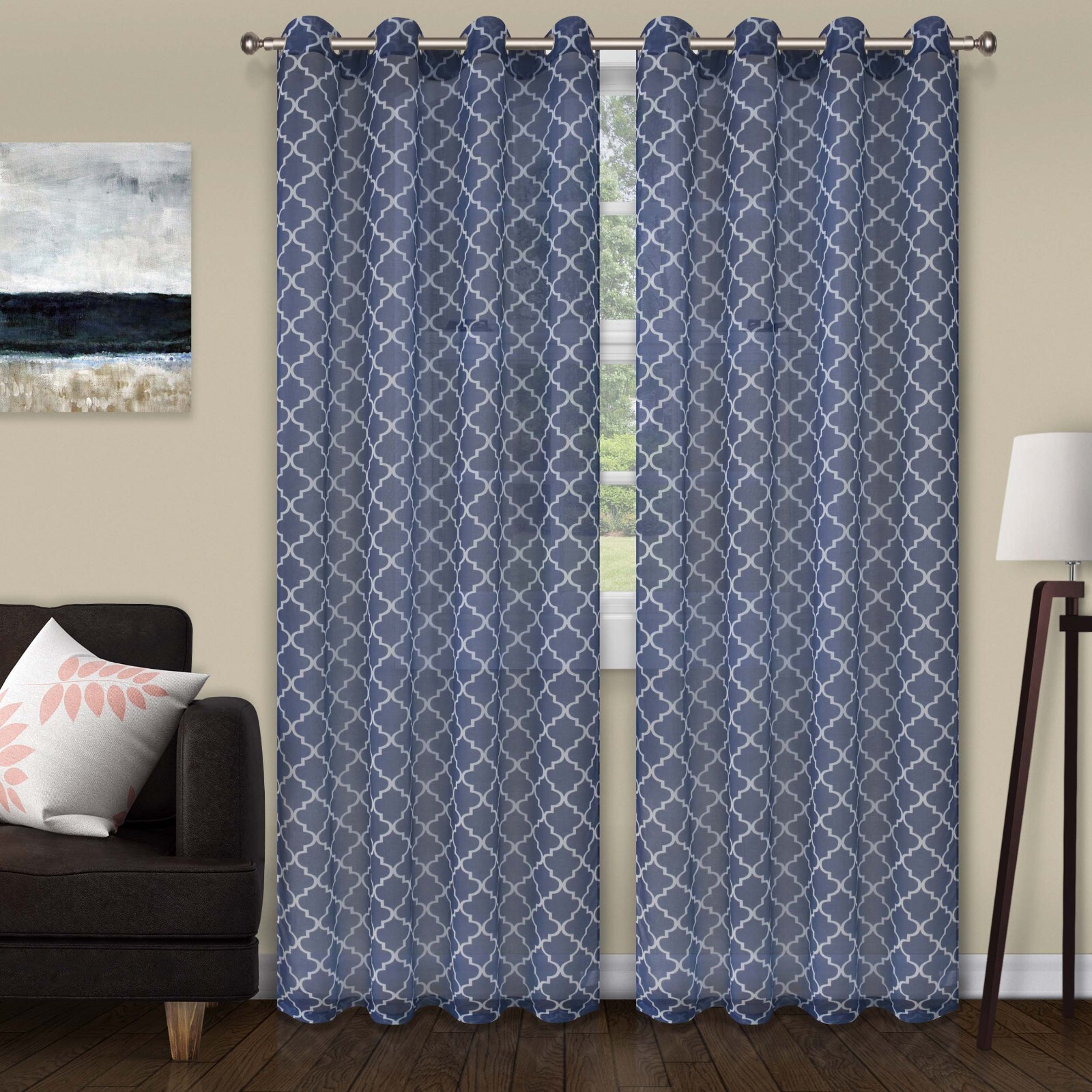 Trellis Sheer Grommet Durable Shrink & Fade Resistant Indoor Curtain Panel Set gallery