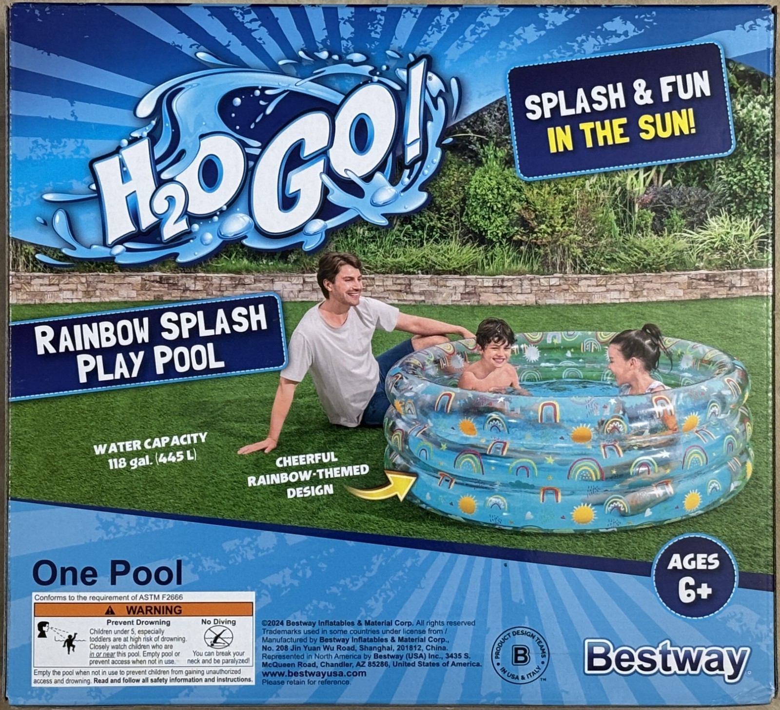 BESTWAY RAINBOW SPLASH INFLATABLE PLAY POOL 59" X 59" X 21" AGES 6+ NEW IN BOX gallery