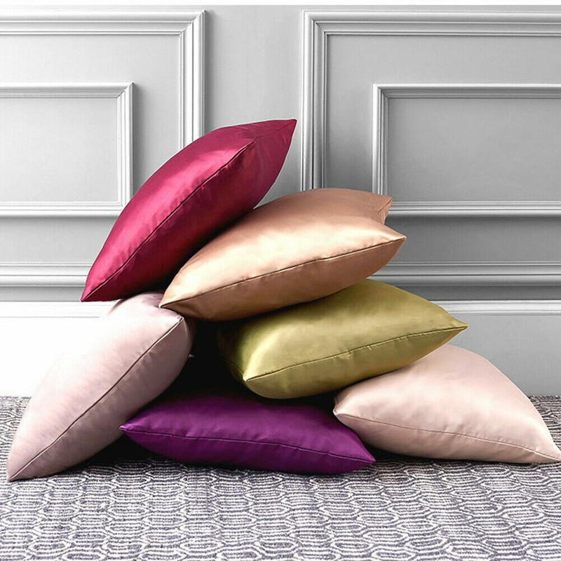 Satin Throw Pillow Solid Color Square Home Sofa Decor Pillow Cushion Cover 18x18 gallery