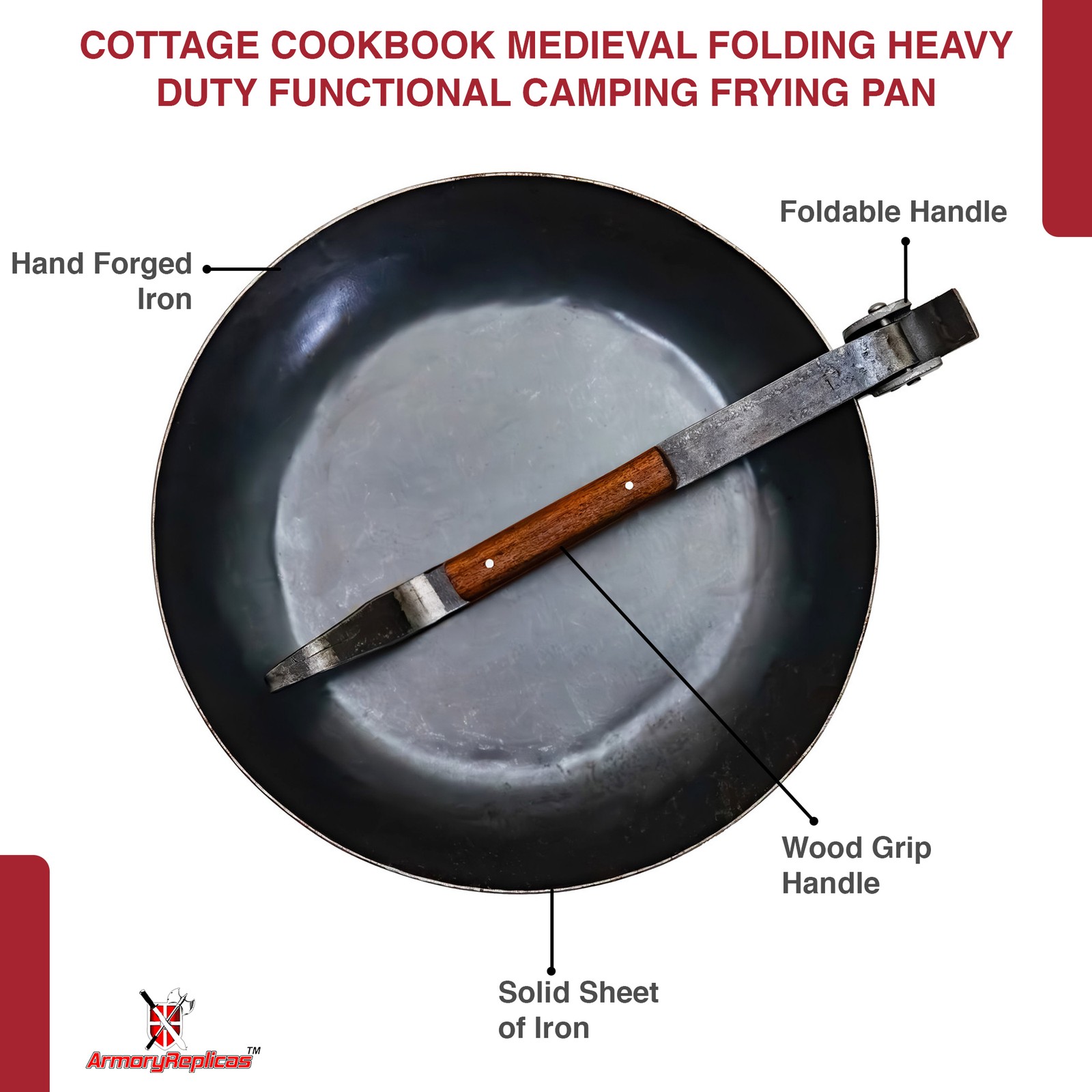 Medieval Heavy Duty Functional Outdoor Camping Cookware Kitchenware Folding Pan gallery