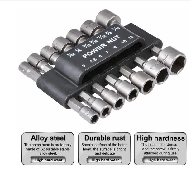 14PCS Power Nut Driver Bit Set Quick Change MM & SAE Impact 1/4" Hex Shank US gallery
