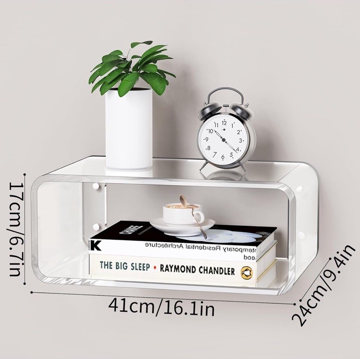 Wall-Mounted Bedside Table Acrylic Side Bookshelf Floating Nightstand Clear gallery