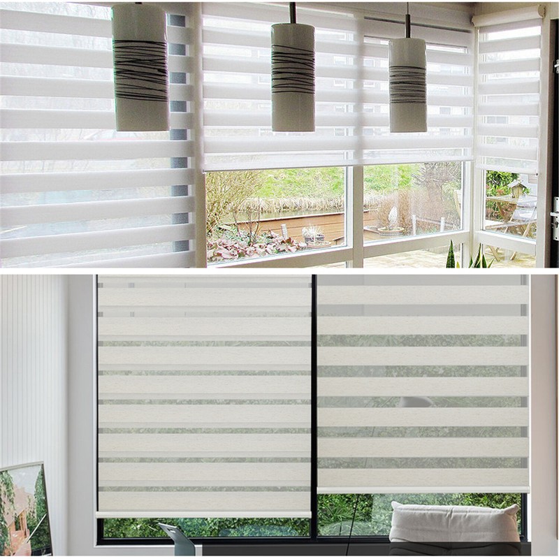 HTTMT- Zebra Roller Blinds [(W)69“ x (H)72”] White, Cordless, Dual Layer Shades, gallery