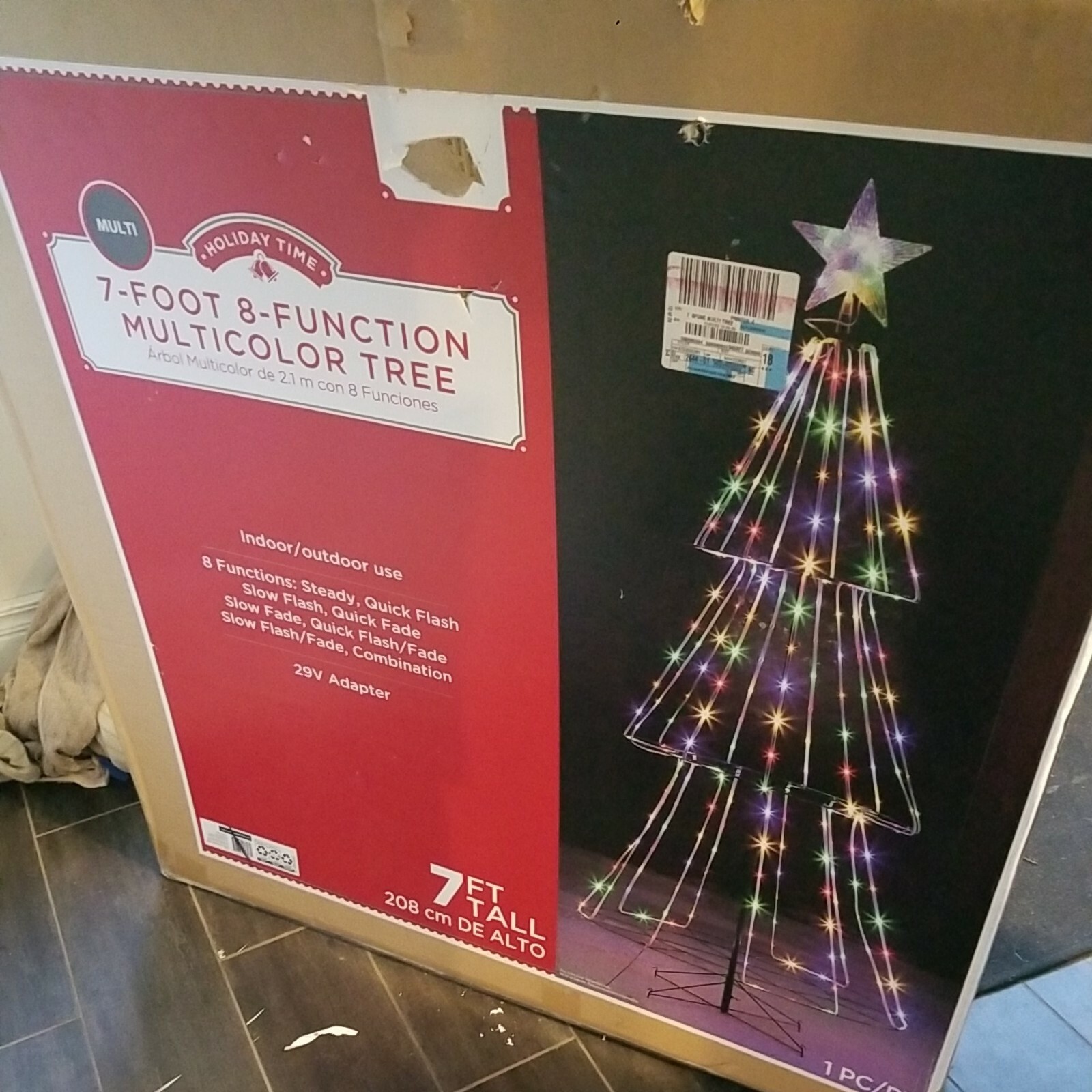 7 Ft White Metal Frame Lighted Christmas Tree Holiday Time Multi Colored Decor gallery