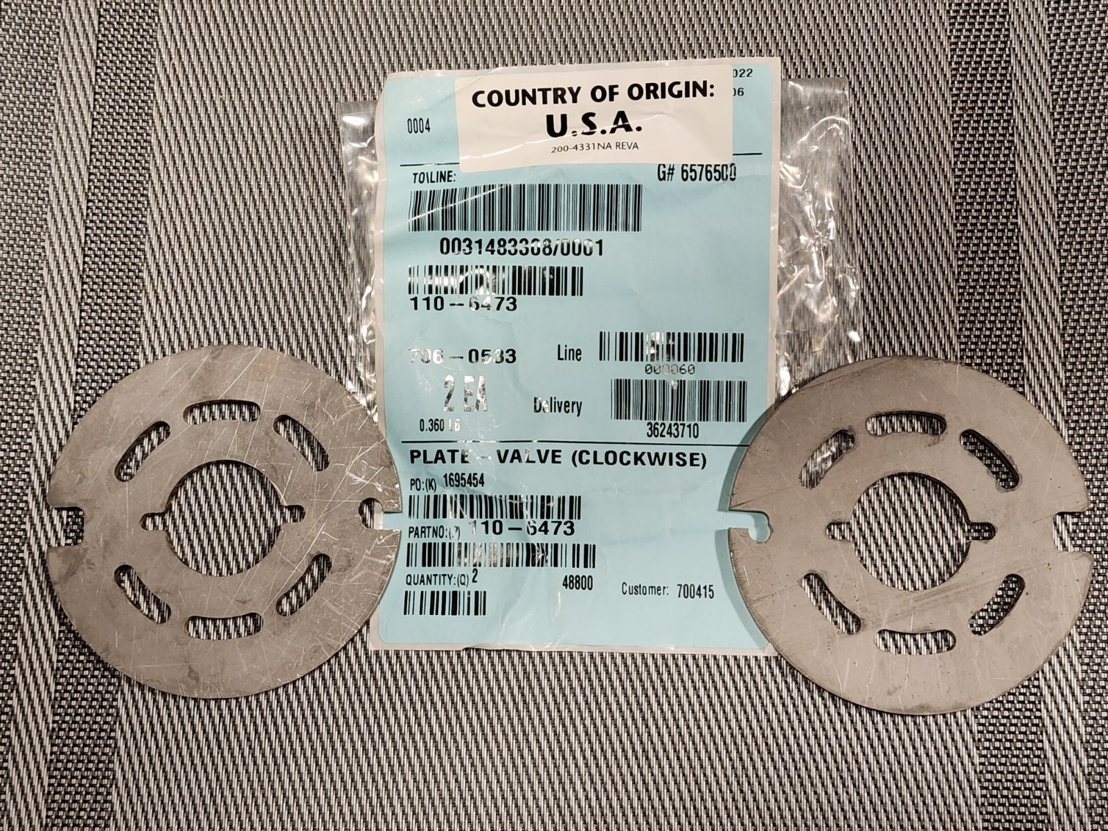 Toro 110-6473 NEW Plate - Valve (Clockwise) gallery
