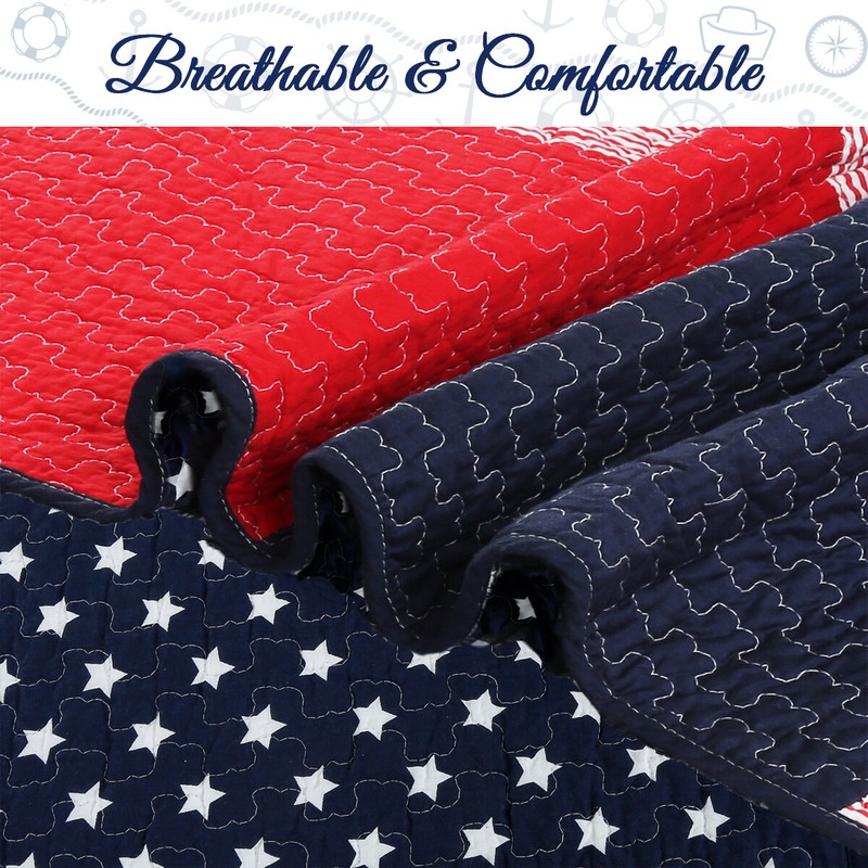 Patriotic Patchwork Plaid Red White Blue Cotton Quilt Bedding Set gallery