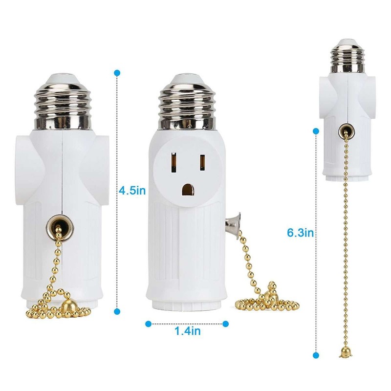 E26/E27 Light Bulb Socket Adapter With 2 AC Outlet Plug And Pull Chain Switch gallery