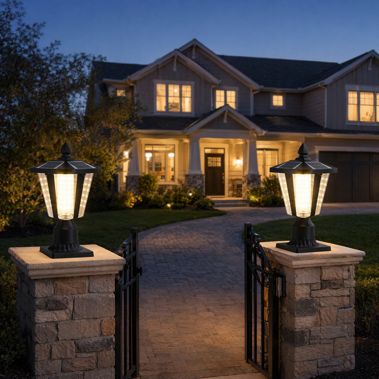 2 Pack 15'' Solar Lamp Post LED Light Outdoor Dusk to Dawn with Pier Mount Base gallery