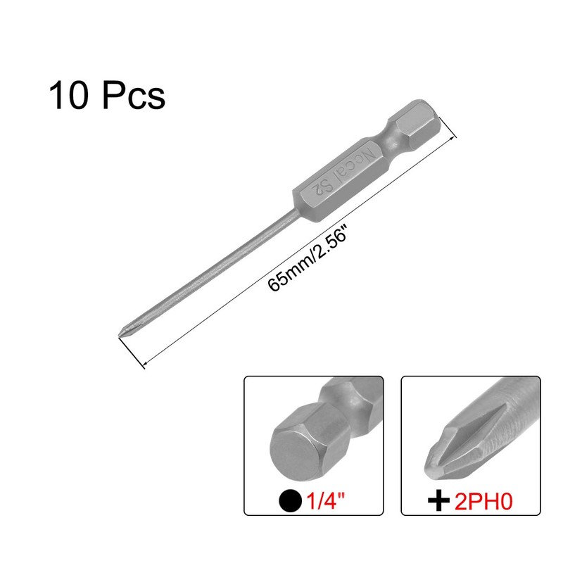 2mm PH0 Magnetic Phillips Screwdriver Bits 2.56-inch Length 10Pcs gallery