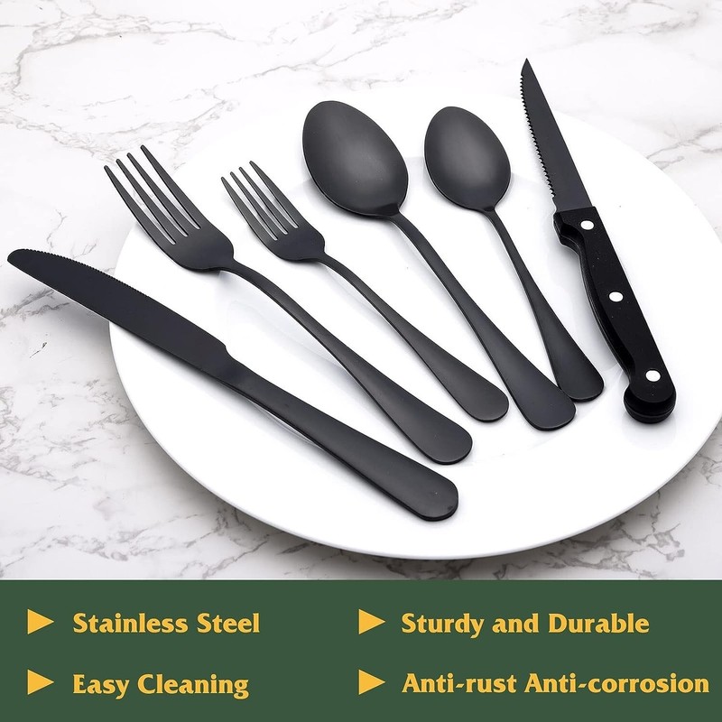 48-Piece Black Silverware Set for 8, Stainless Steel Cutlery Utensils Kitchen gallery