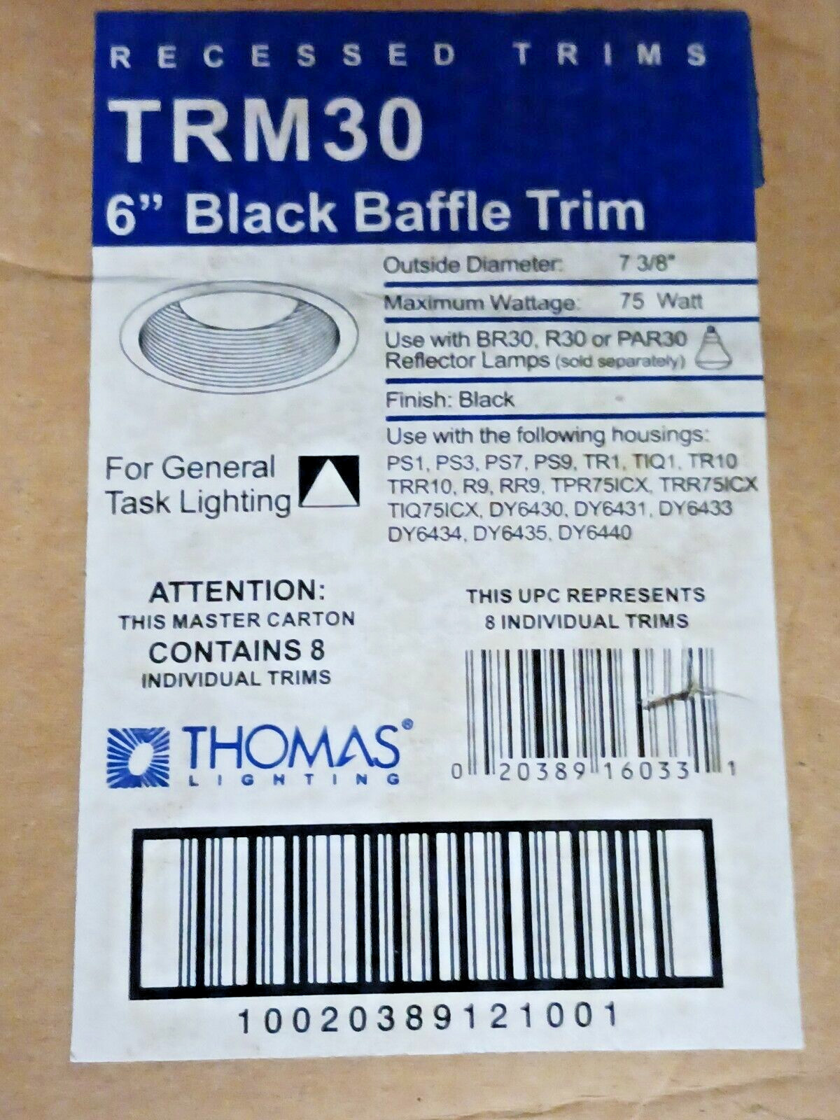 THOMAS LIGHTING TRM30 6" BLACK BAFFLE TRIM (SOLD BY THE CARTON OF 8 TRIMS) gallery