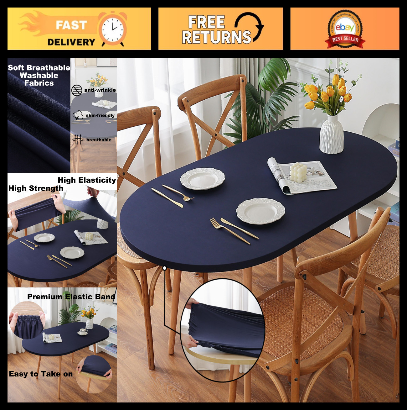 Fitted Spandex Tablecloth 48x72" - Soft, Breathable Fabric, Elastic Band for Par gallery